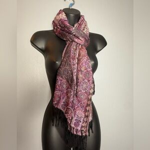 100% Cashmere Pashmina Style Scarf 66x26 Shades of Purple, Black Fringe